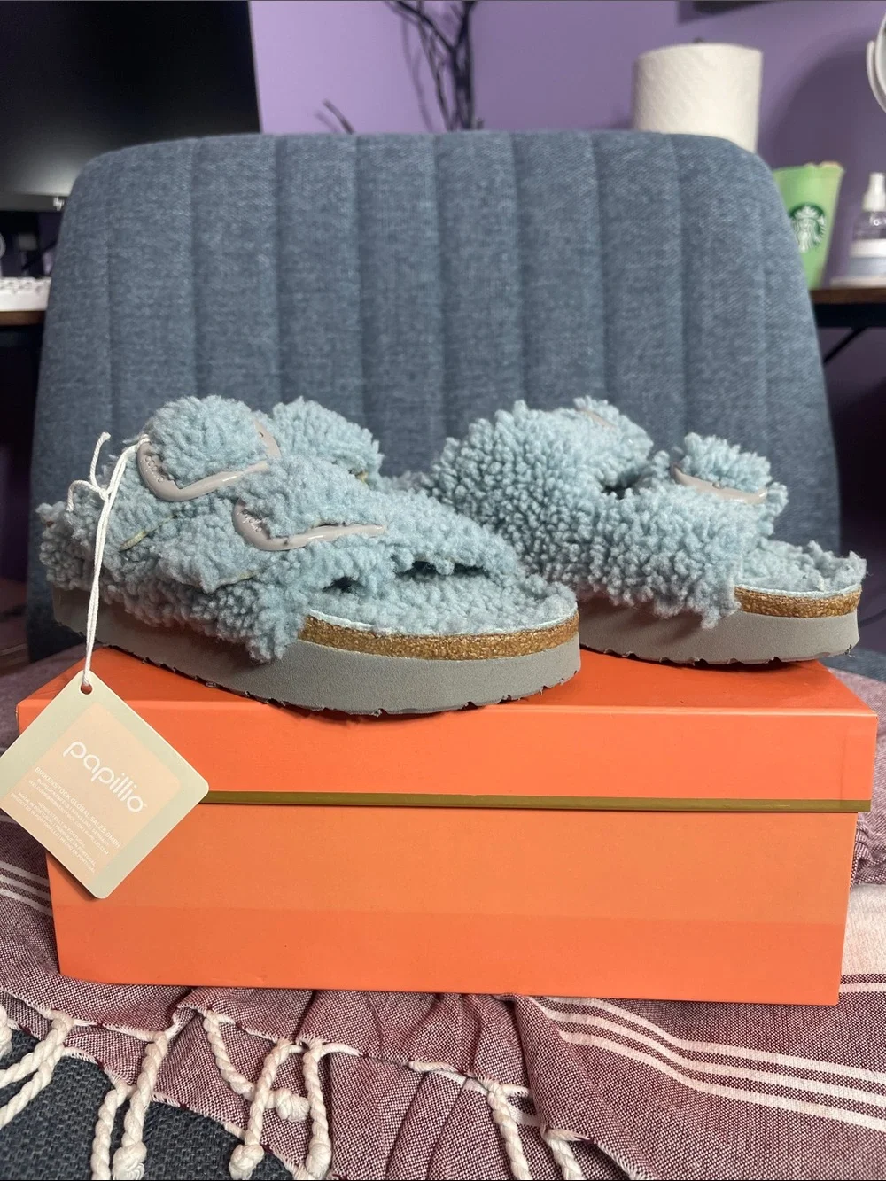 Women’s Birkenstock Teddy Shearling Papillio Sandals NWT Baby Blue size 37